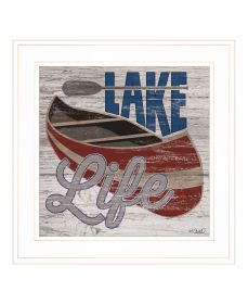 "Lake Life Canoe" by Kate Sherrill, Ready to Hang Framed Print, White Frame