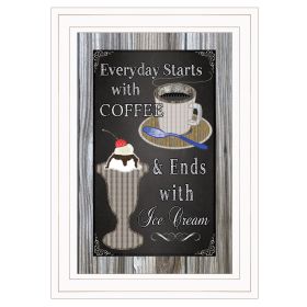 "Everyday Starts with Coffee" Chalkboard framed By Trendy Decor 4U, Ready to Hang Framed Print, White Frame