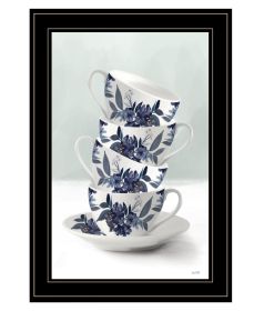 "Tea Tower (Blue)" by House Fenway, Ready to Hang Framed Print, Black Frame