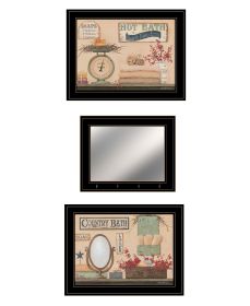 "Country Bath III Collection" 3-Piece Vignette By Pam Britton, Ready to Hang Framed Print, Black Frame