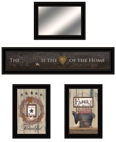 "Primitive Kitchen " 4-Piece Vignette By Trendy Decor 4U, Ready to Hang Framed Print, Black Frame