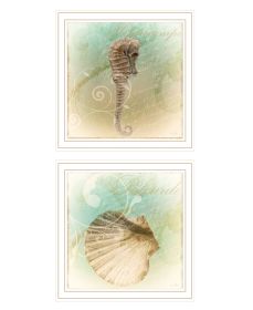 "The Sea III & Sea IV" 2-Piece Vignette by Sophie 6, Ready to Hang Framed Print, White Frame