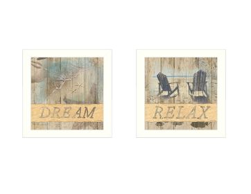 "Dream/Relax Collection" 2-Piece Vignette By Dee Dee, Printed Wall Art, Ready To Hang Framed Poster, White Frame