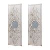 Set of 2 Large Wooden Wall Art Panels with Distressed White Finish and Round Mirror Accents,17" x 48"