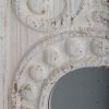 Set of 2 Large Wooden Wall Art Panels with Distressed White Finish and Round Mirror Accents,17" x 48"